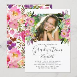 Boho Blommigt Ram Photo Studenten bjudande Inbjudningar