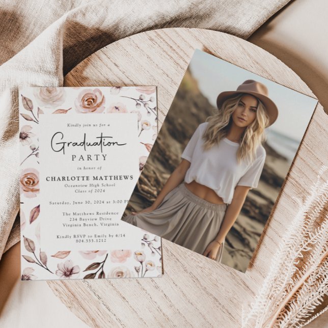Boho Blommigt Ram Photo Studenten Inbjudningar (Skapare uppladdad)