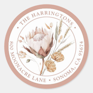 Boho Blommigt Returadress Round Kuvert Runt Klistermärke