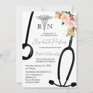 Boho Blommigt RN Nursing School Studentfest Inbjudningar