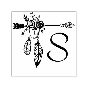 Boho Blommigt Ro Arrow Monogram Initial Självfärgande Stämpel