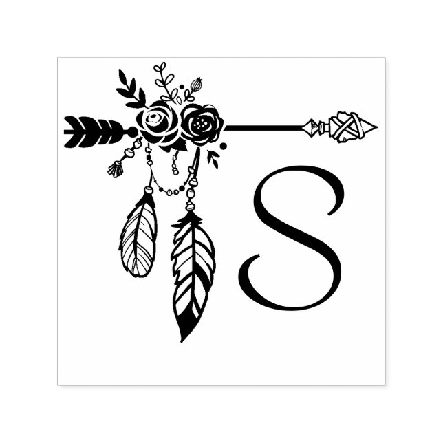Boho Blommigt Ro Arrow Monogram Initial Självfärgande Stämpel (Design)