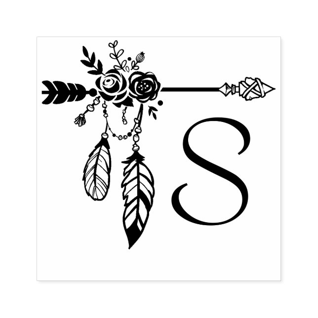 Boho Blommigt Ro Arrow Monogram Initial Stämpel (Tryck)