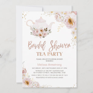 Boho Blommigt Ro Guld Möhippa Tea Party Inbjudningar
