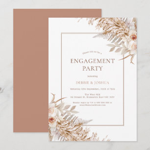 Boho Blommigt Ro Pampas Grass Förlovning Inbjudningar