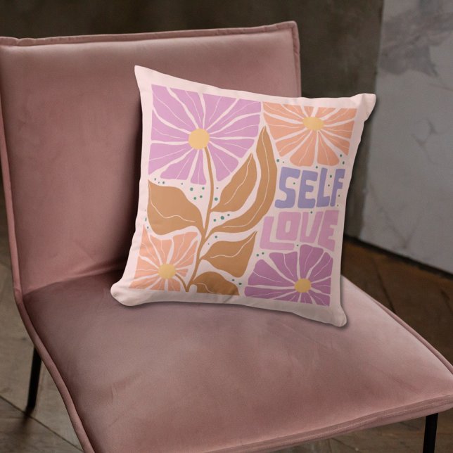Boho Blommigt Rosa Botanical Affirmation Pillow Kudde (Boho Floral Pink Botanical Affirmation Pillow
)