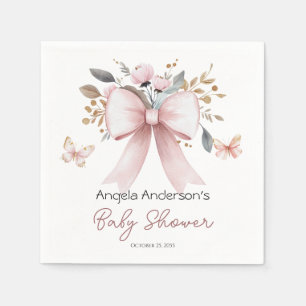 Boho Blommigt Rosa Bow Girl Baby Shower Pappersservett