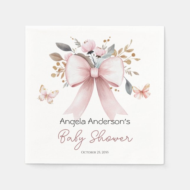 Boho Blommigt Rosa Bow Girl Baby Shower Pappersservett (Framsidan)