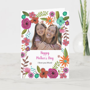 Boho blommigt rosa girly mors dag teckning kort