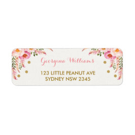 Boho Blommigt Rosa Guld Baby Shower Address Label Returadress Etikett