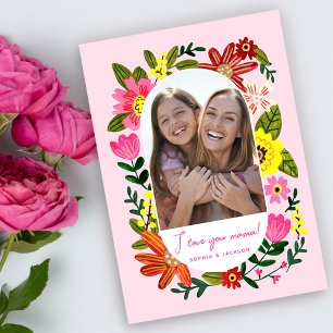 Boho blommigt rosa mors dag kort