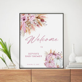 Boho Blommigt Rosa Pumpkin Baby Shower Välkommen Poster