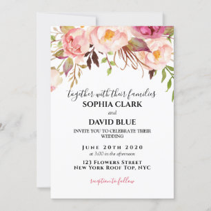 Boho Blommigt Rosa Rustic Rosor Modern Bröllop Inbjudningar