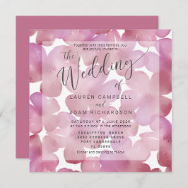 Boho Blommigt  Rosa Watercolor Wedding bjudande in