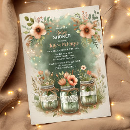 Boho Blommigt Rustic Blommigt Mason Burk Baby Show Inbjudningar