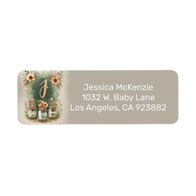 Boho Blommigt Rustic Blommigt Mason Burk Baby Show Returadress Etikett (Framsidan)