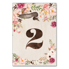 Boho Blommigt Rustic Bröllop Bordsnummer Card