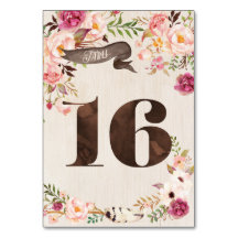 Boho Blommigt Rustic Bröllop Bordsnummer Card 16