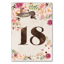 Boho Blommigt Rustic Bröllop Bordsnummer Card 18