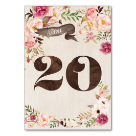 Boho Blommigt Rustic Bröllop Bordsnummer Card 20