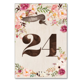 Boho Blommigt Rustic Bröllop Bordsnummer Card 24