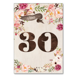 Boho Blommigt Rustic Bröllop Bordsnummer Card 30