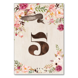 Boho Blommigt Rustic Bröllop Bordsnummer Card 5