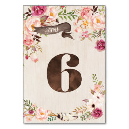 Boho Blommigt Rustic Bröllop Bordsnummer Card 6