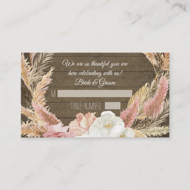 Boho Blommigt Rustic Wood Pampas Grass Place Cards Placeringskort (Framsida)
