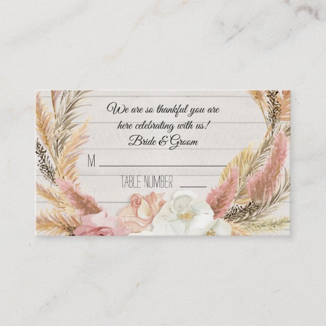 Boho Blommigt Rustic Wood Pampas Grass Place Cards Placeringskort (Framsida)