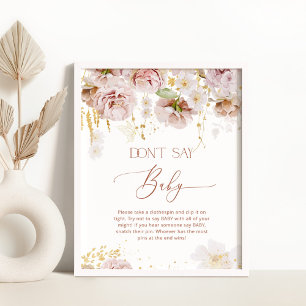 Boho blommigt Säg inte att baby-spelet Poster