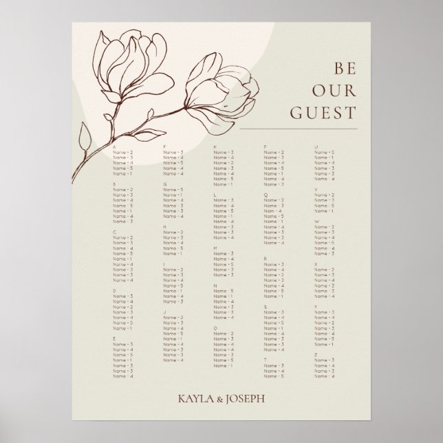 Boho Blommigt Sage Alfabetisk sittningsdiagramsymb Poster (Framsidan)