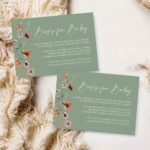 Boho Blommigt Sage Grönt Bokar för Baby Card Anteckningskort