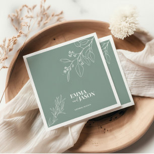 Boho Blommigt Sage Grönt Bröllop Napkins Pappersservett