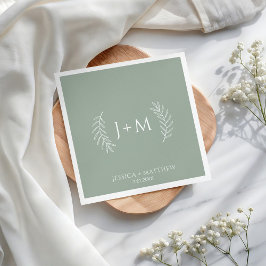 Boho Blommigt Sage Grönt Bröllop Pappersservett