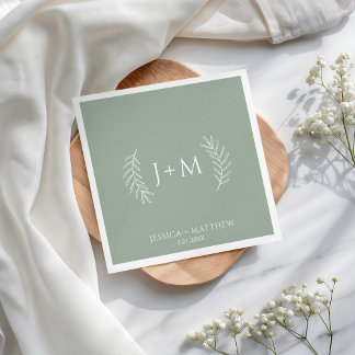 Boho Blommigt Sage Grönt Bröllop Pappersservett