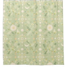 Boho Blommigt Sage Shower Curtain