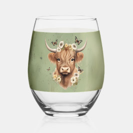 Boho Blommigt Scottish Cow with Farmhouse Grönt