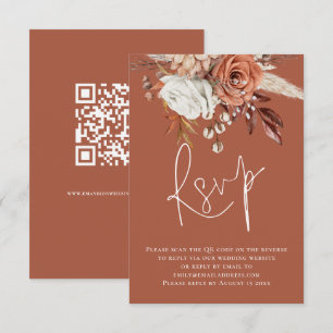 Boho Blommigt Script QR Code Terracotta Bröllop OS OSA Kort