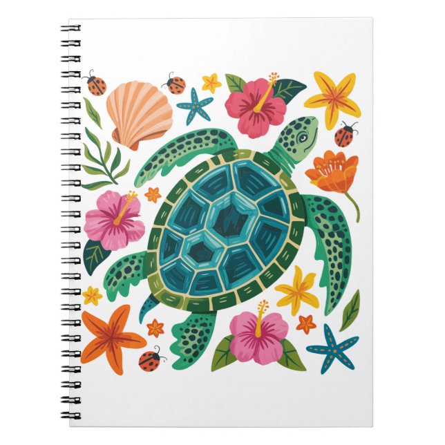 Boho Blommigt Sea Turtle Anteckningsbok (Framsidan)