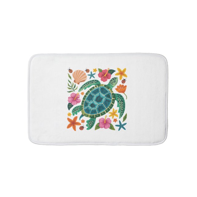 Boho Blommigt Sea Turtle Badrumsmatta (Framsidan)
