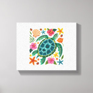 Boho Blommigt Sea Turtle Canvastryck