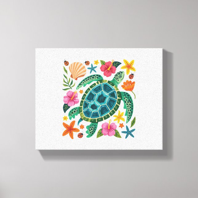 Boho Blommigt Sea Turtle Canvastryck (Framsida)