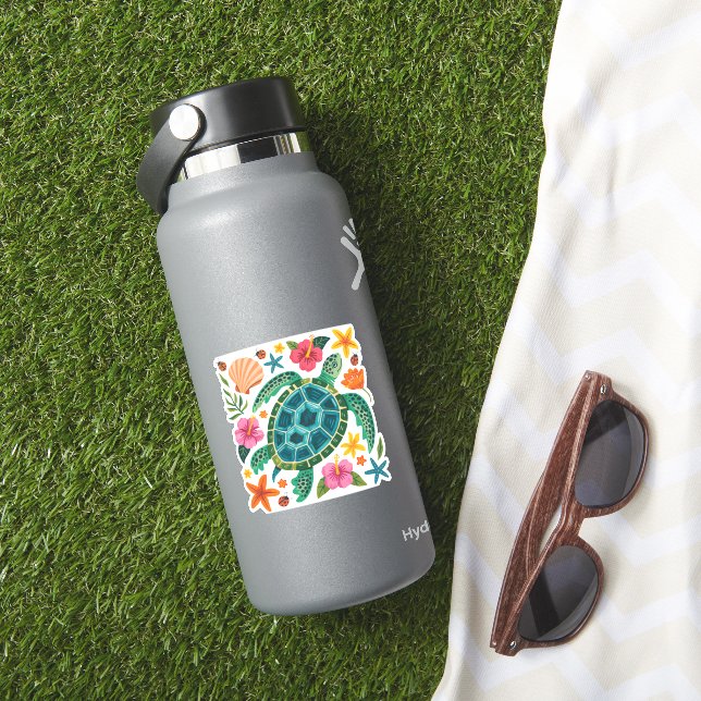 Boho Blommigt Sea Turtle Klistermärken (HydroFlask Insitu)