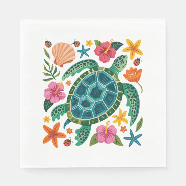 Boho Blommigt Sea Turtle Pappersservett (Framsidan)