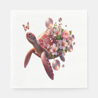 Boho Blommigt Sea Turtle, Rosa Blommar Pappersservett