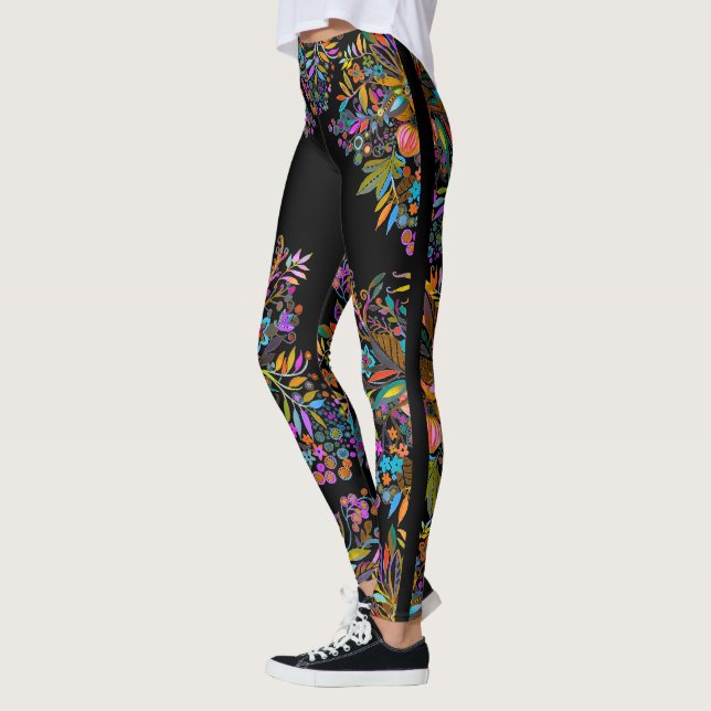 Boho Blommigt Side Rand Leggings (Vänster)