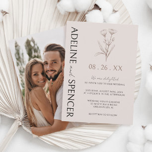 Boho Blommigt Sketch Modern Photo Bröllop Inbjudningar