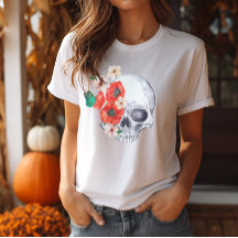 Boho Blommigt Skull T-Shirt