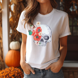 Boho Blommigt Skull T-Shirt